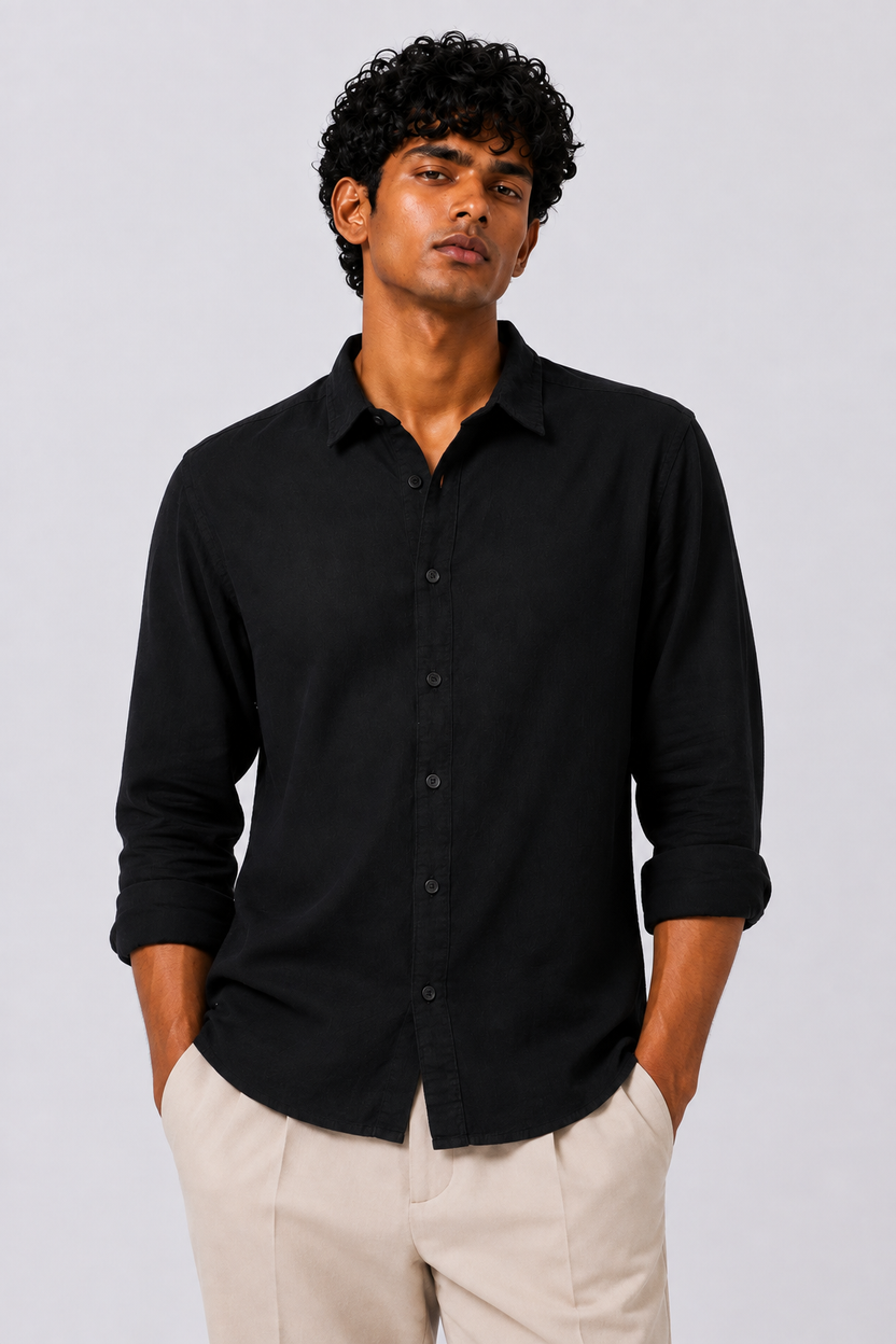 Mens Black Solid Casual Shirt - Image 2