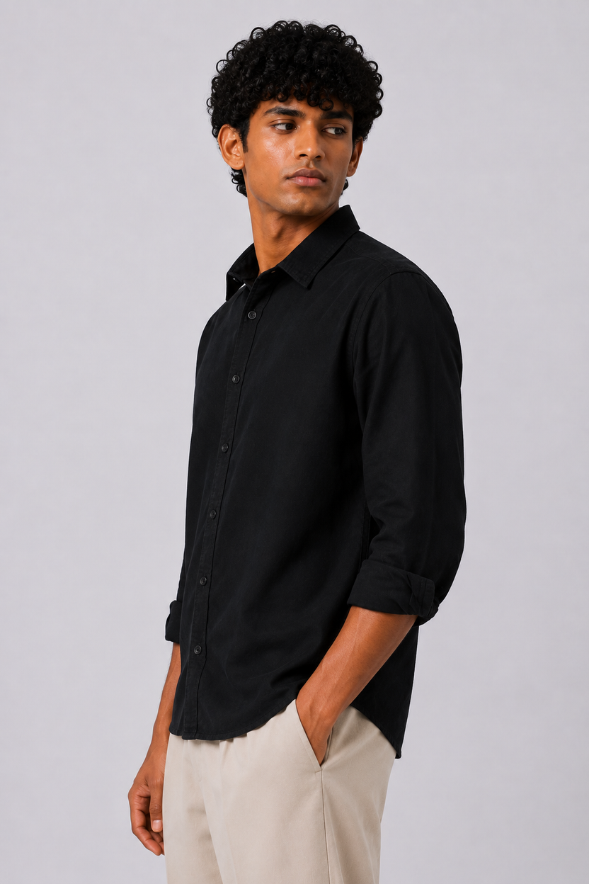 Mens Black Solid Casual Shirt - Image 4