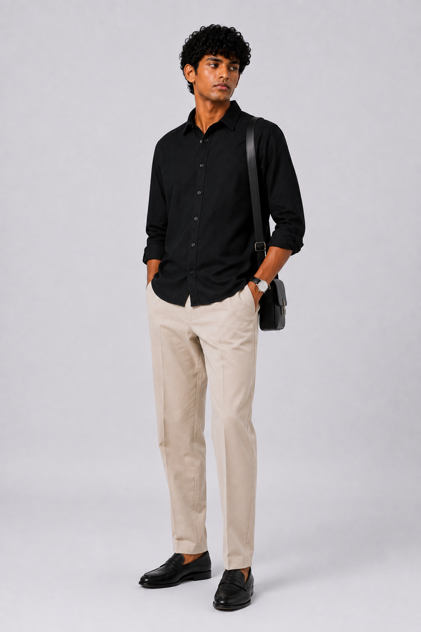 Mens Black Solid Casual Shirt - Image 6