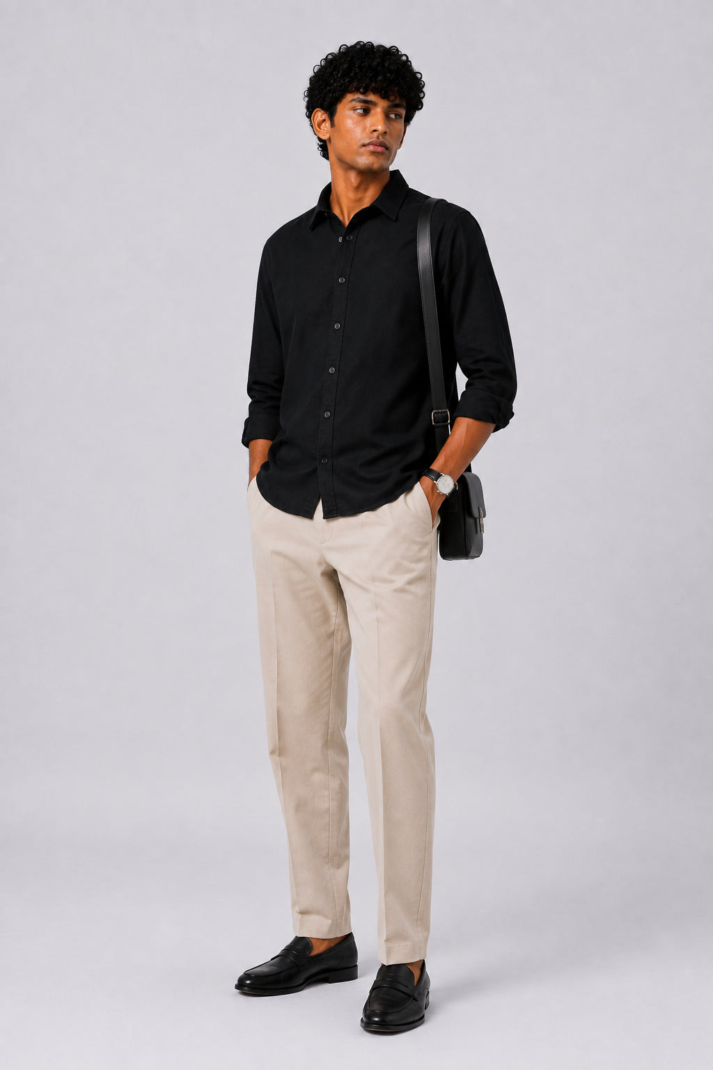 Mens Black Solid Casual Shirt - Image 6