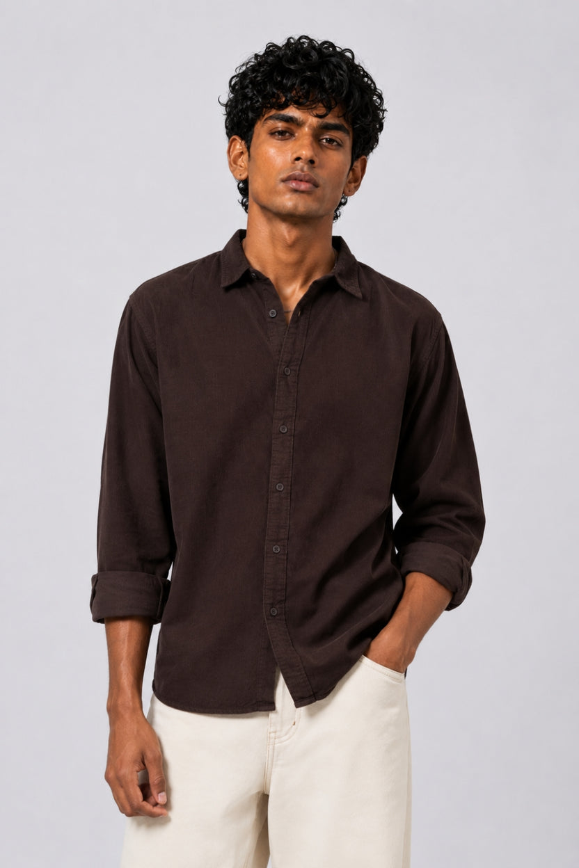 Mens Brown Solid Casual Shirt - Image 2