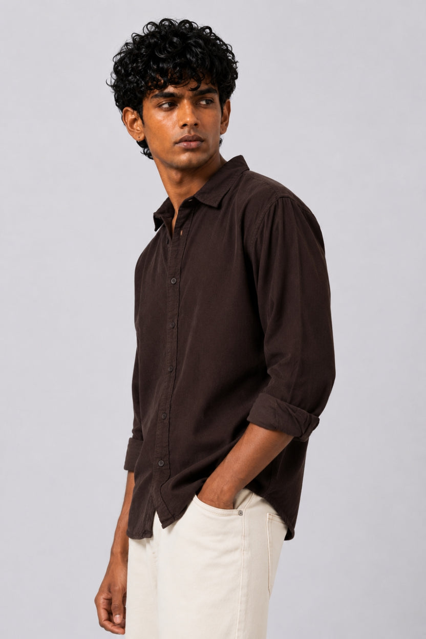 Mens Brown Solid Casual Shirt - Image 4