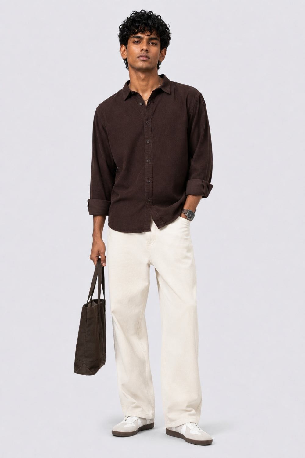 Mens Brown Solid Casual Shirt - Image 6