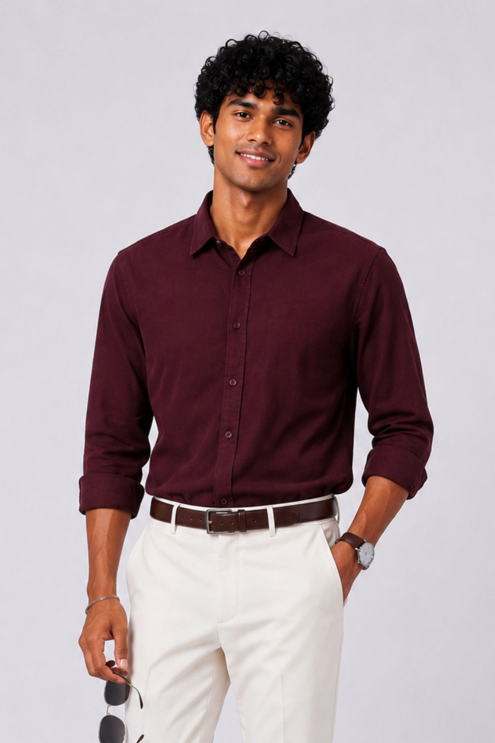 Mens Maroon Solid Casual Shirt - Image 1
