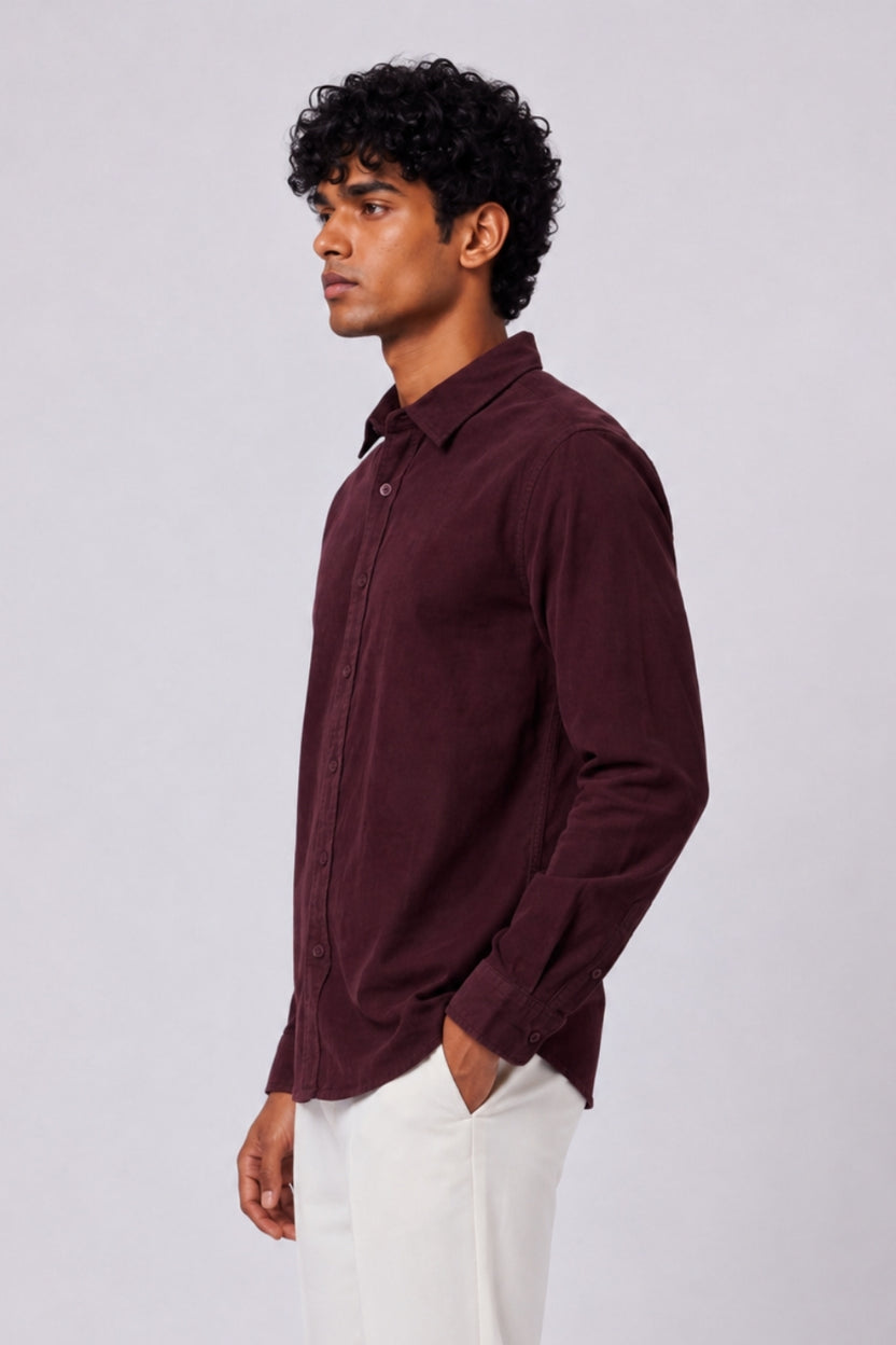 Mens Maroon Solid Casual Shirt - Image 4