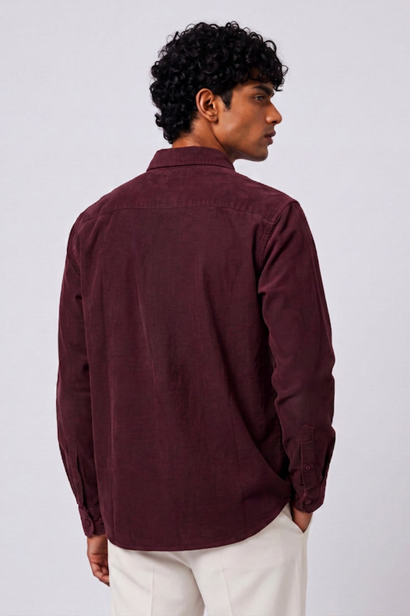 Mens Maroon Solid Casual Shirt - Image 5