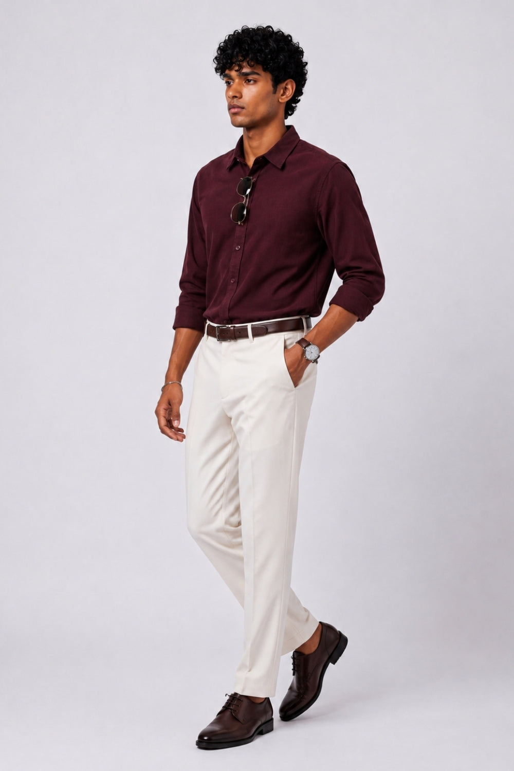 Mens Maroon Solid Casual Shirt - Image 6