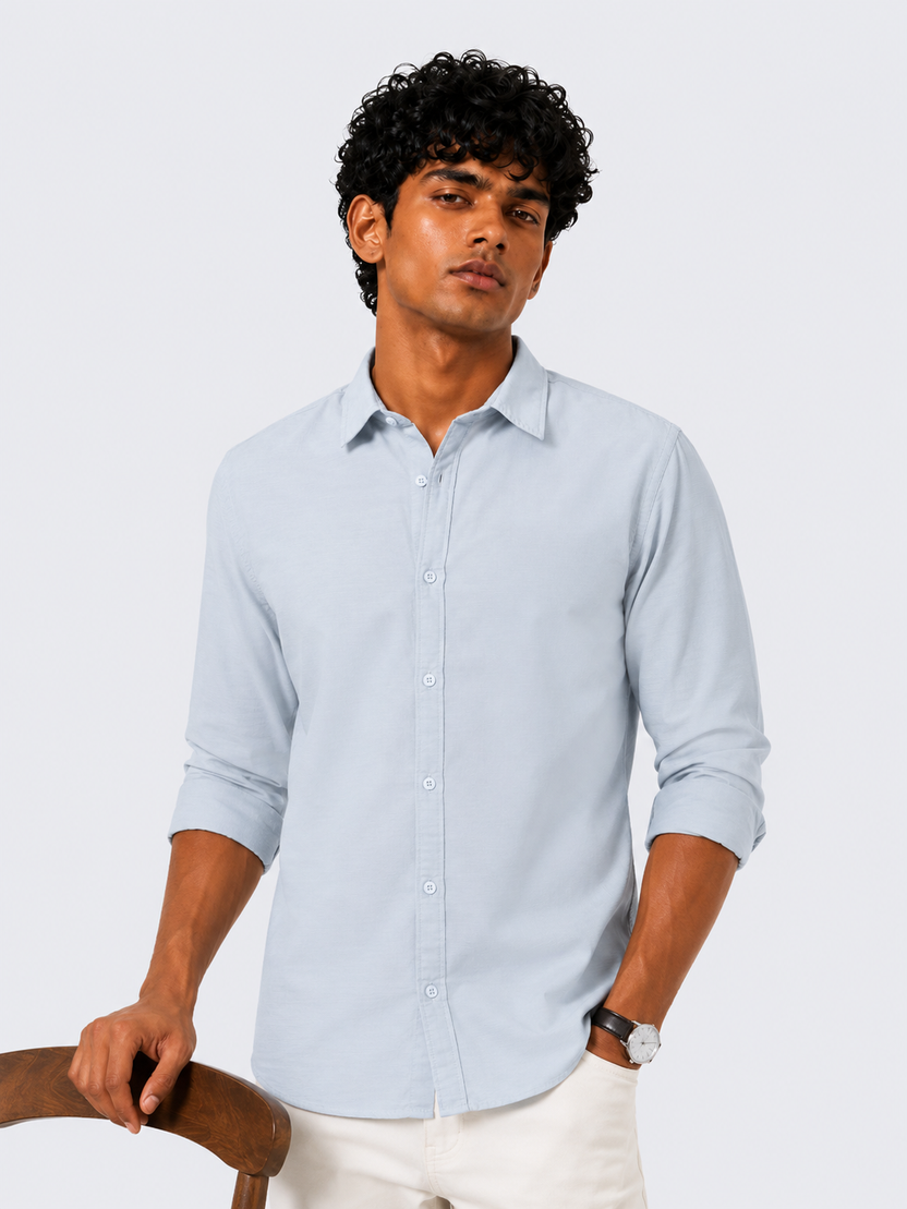 Mens Light Blue Solid Casual Shirt - Image 1