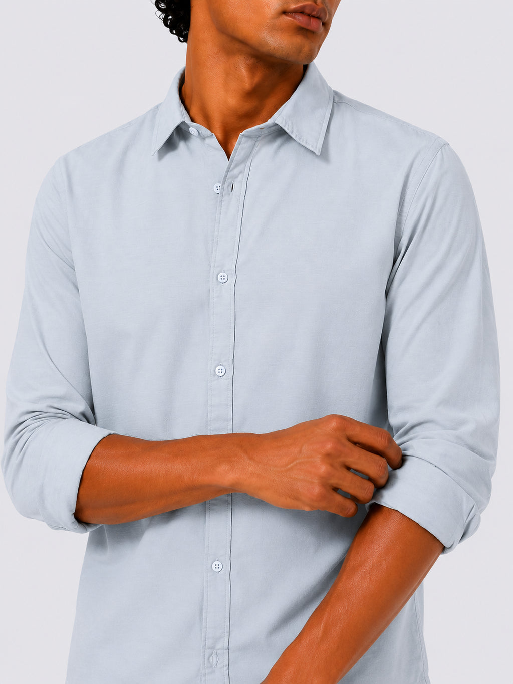 Mens Light Blue Solid Casual Shirt - Image 3