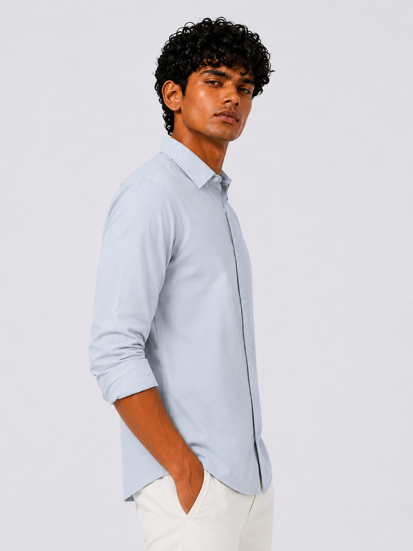 Mens Light Blue Solid Casual Shirt - Image 4
