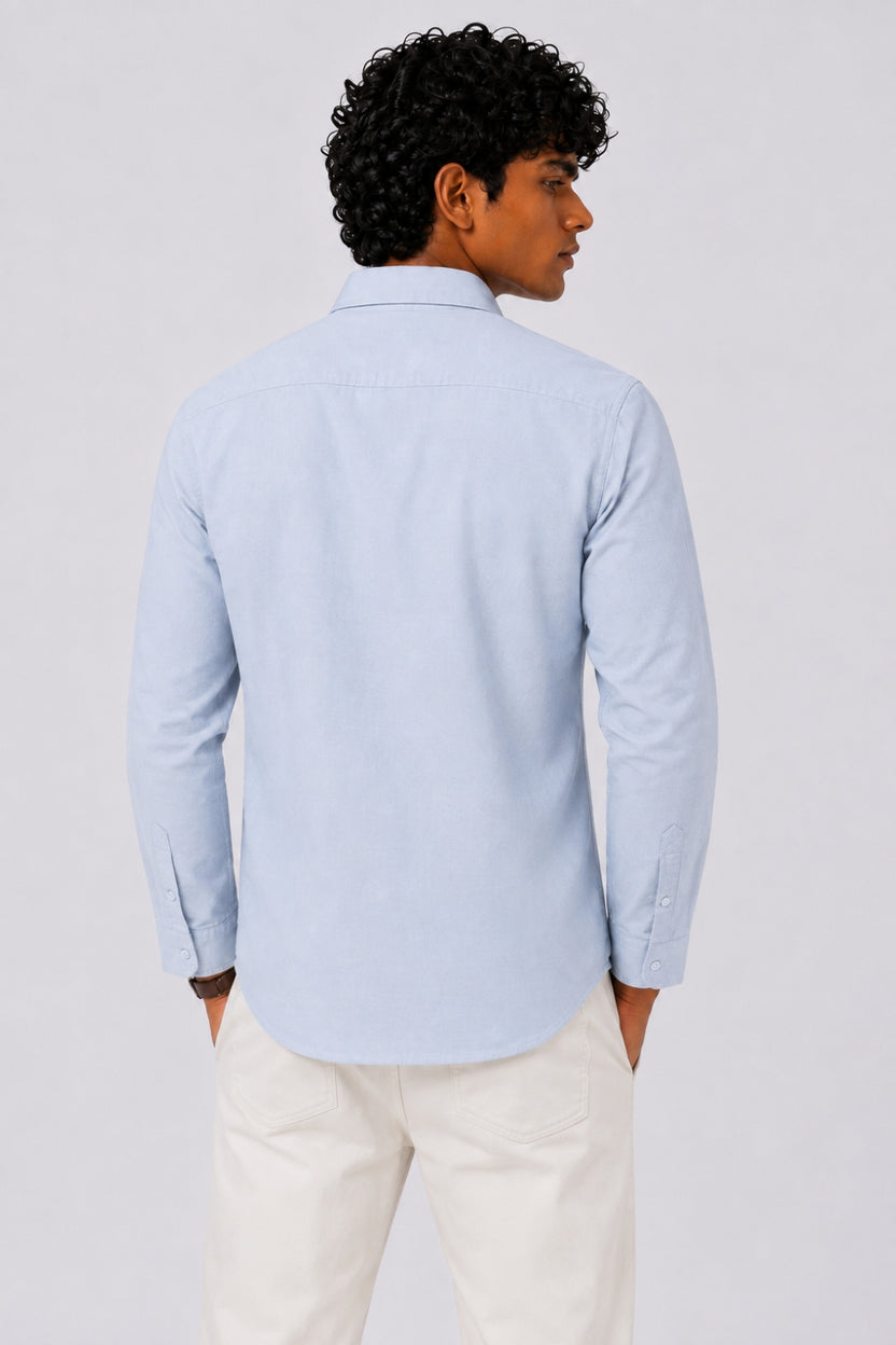 Mens Light Blue Solid Casual Shirt - Image 5