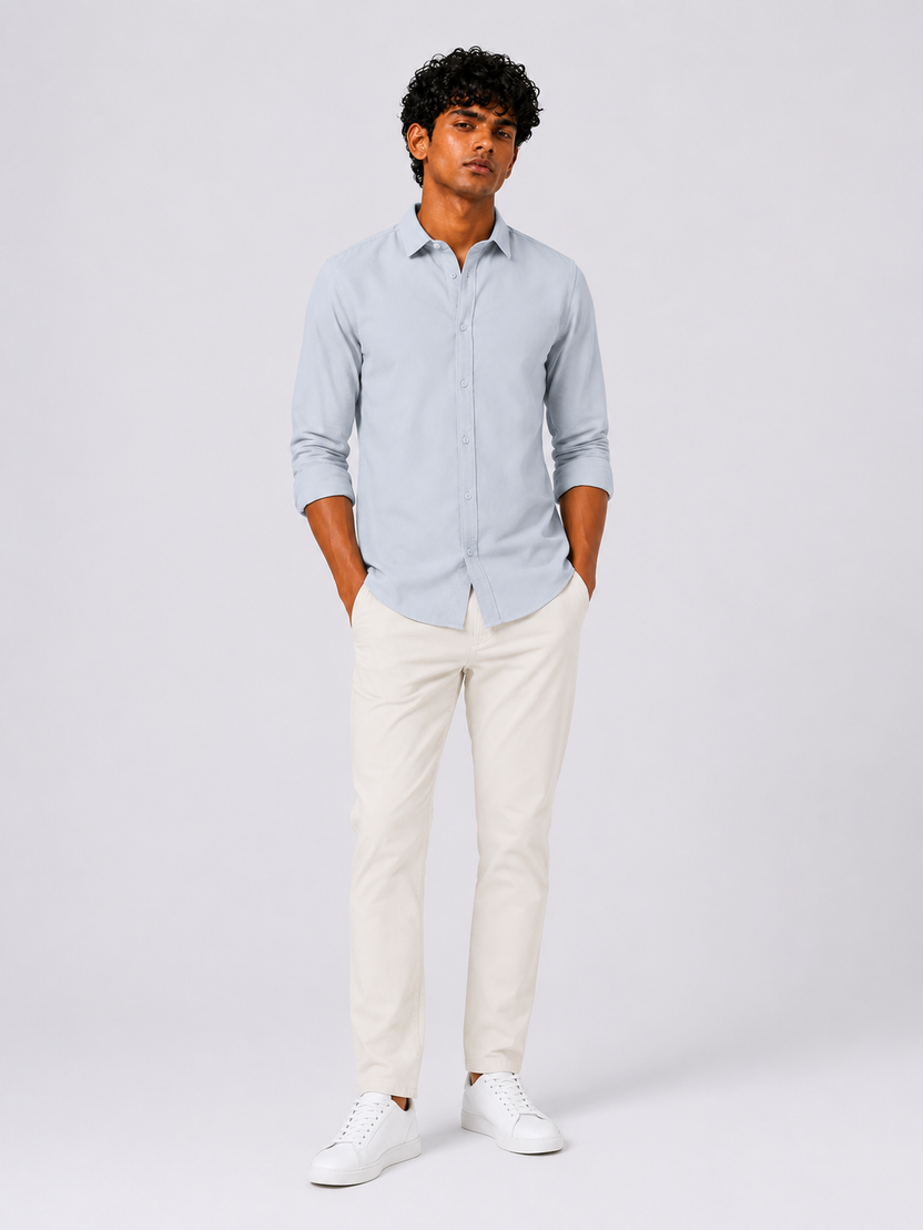 Mens Light Blue Solid Casual Shirt - Image 6
