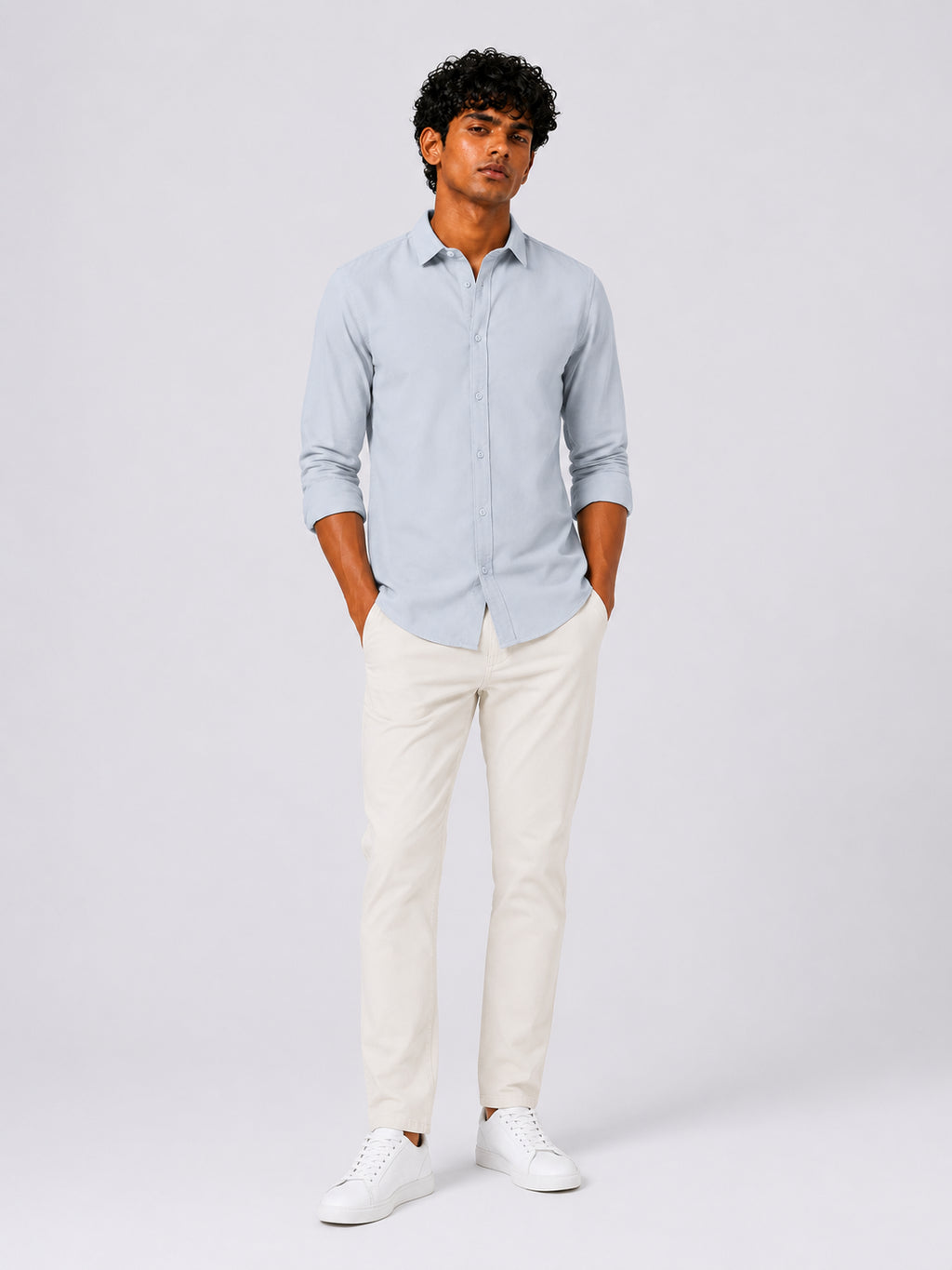 Mens Light Blue Solid Casual Shirt - Image 6