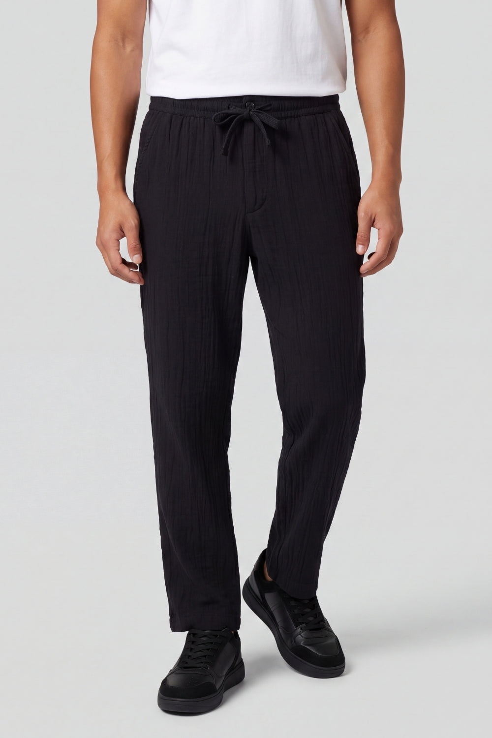 Mens Black Textured Drawstring Trouser - Image 2