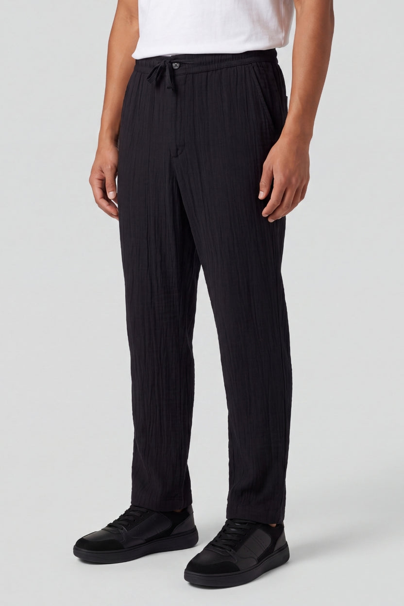 Mens Black Textured Drawstring Trouser - Image 4