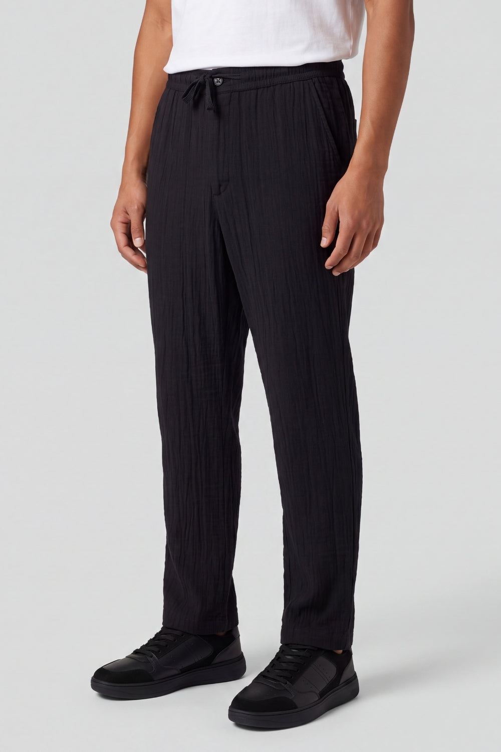 Mens Black Textured Drawstring Trouser - Image 4