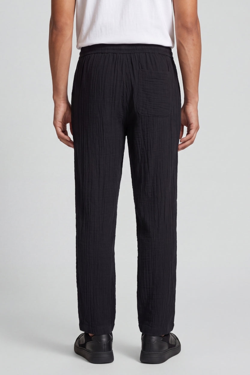 Mens Black Textured Drawstring Trouser - Image 5