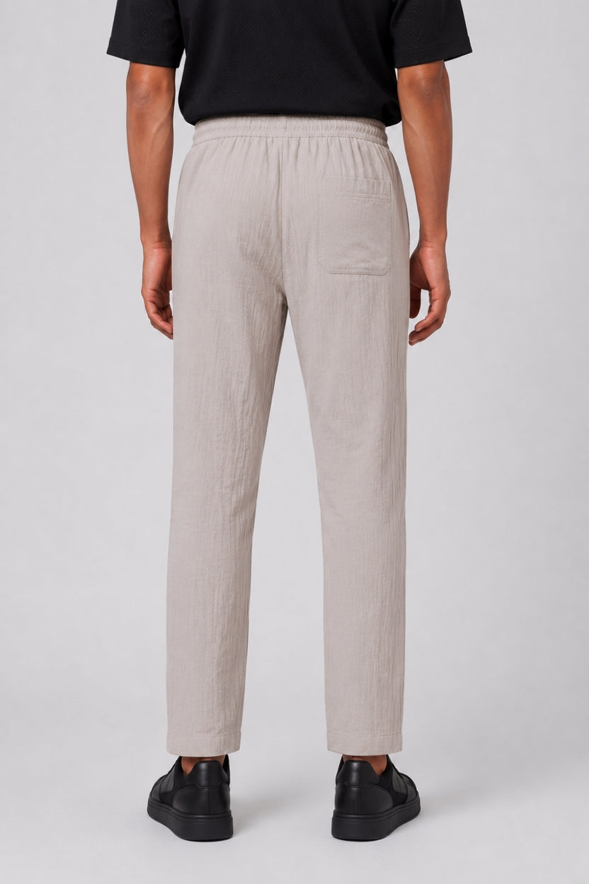 Mens Cream Textured Drawstring Trouser - Image 5
