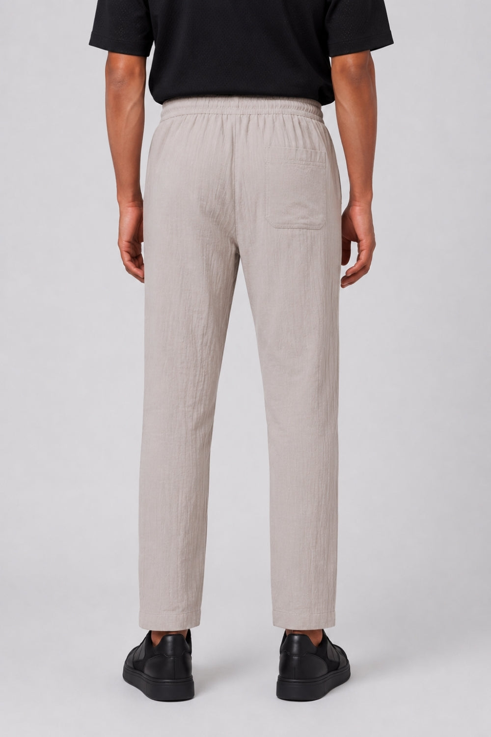 Mens Cream Textured Drawstring Trouser - Image 5