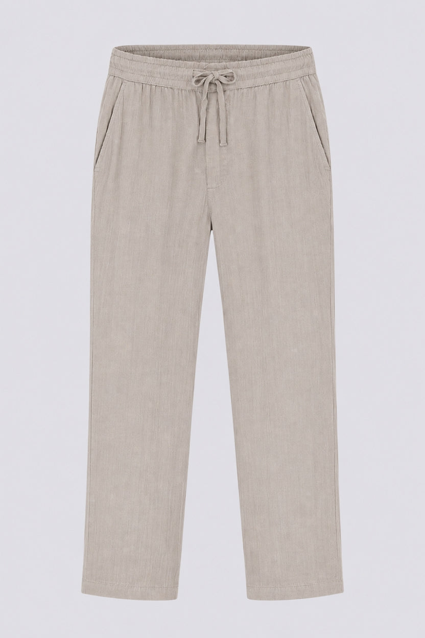 Mens Cream Textured Drawstring Trouser - Image 7