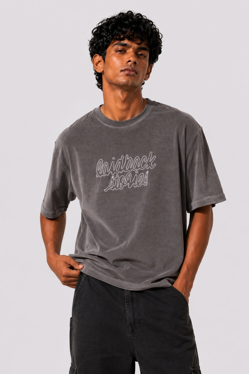Mens Grey Washed Typographic T-Shirt - Image 2