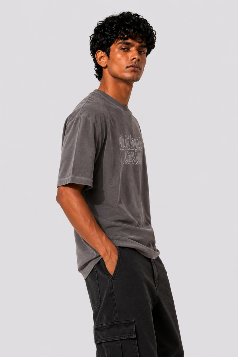 Mens Grey Washed Typographic T-Shirt - Image 4