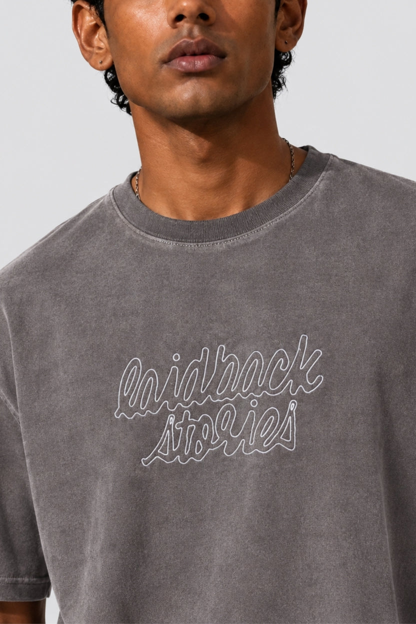 Mens Grey Washed Typographic T-Shirt - Image 9