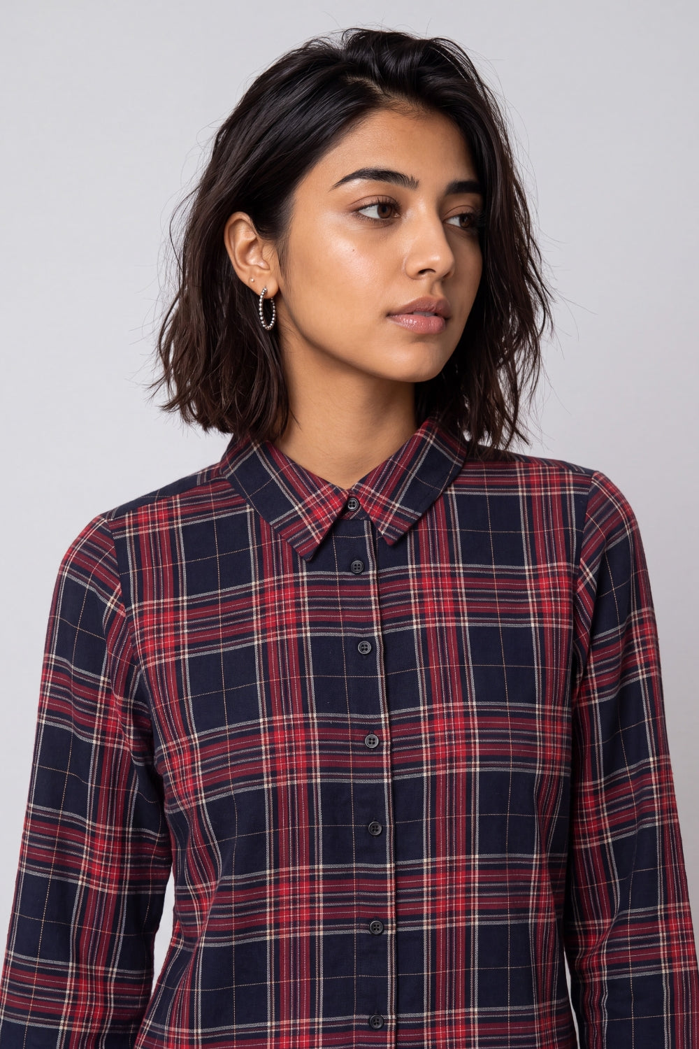 Womens Navy and Red Checked Casual Shirt - Image 3