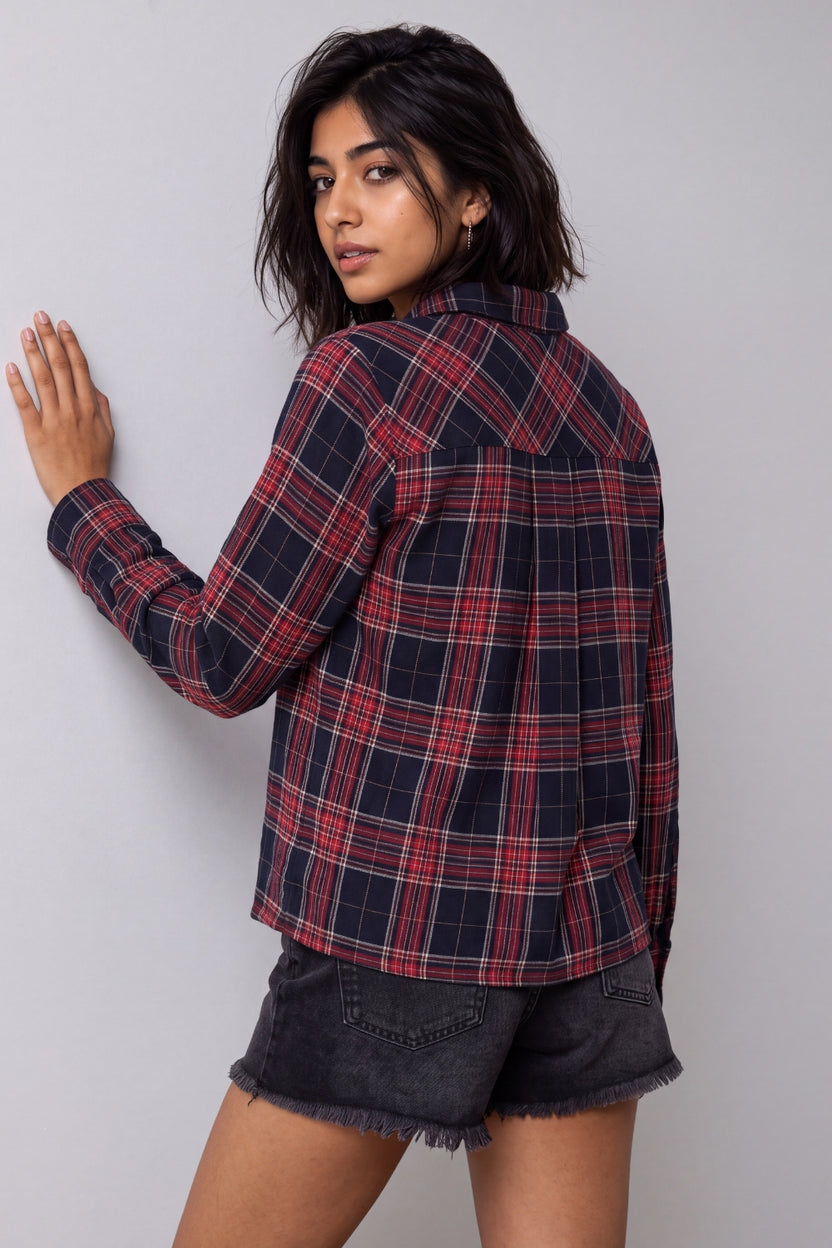 Womens Navy and Red Checked Casual Shirt - Image 5