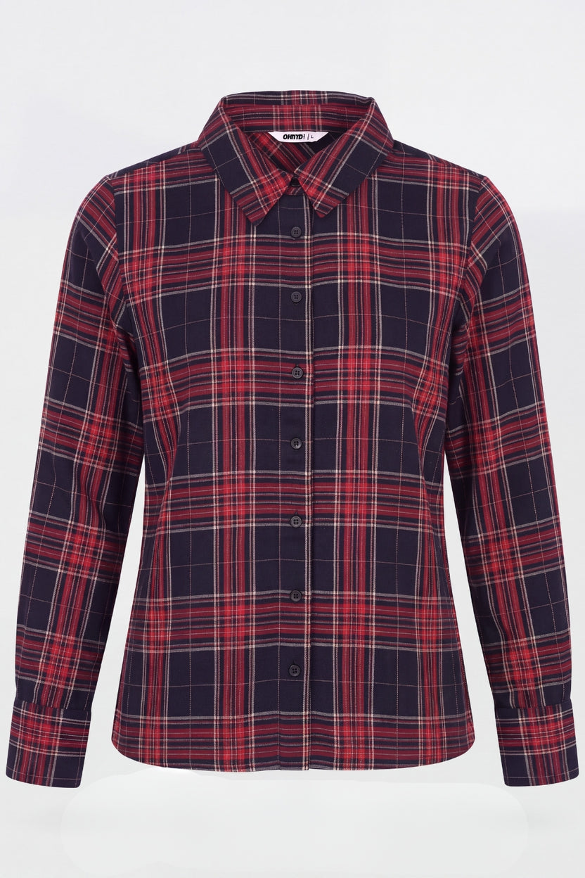 Womens Navy and Red Checked Casual Shirt - Image 7