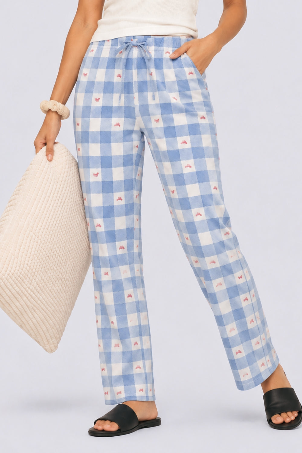 Womens Blue Checked Pyjama - Image 1