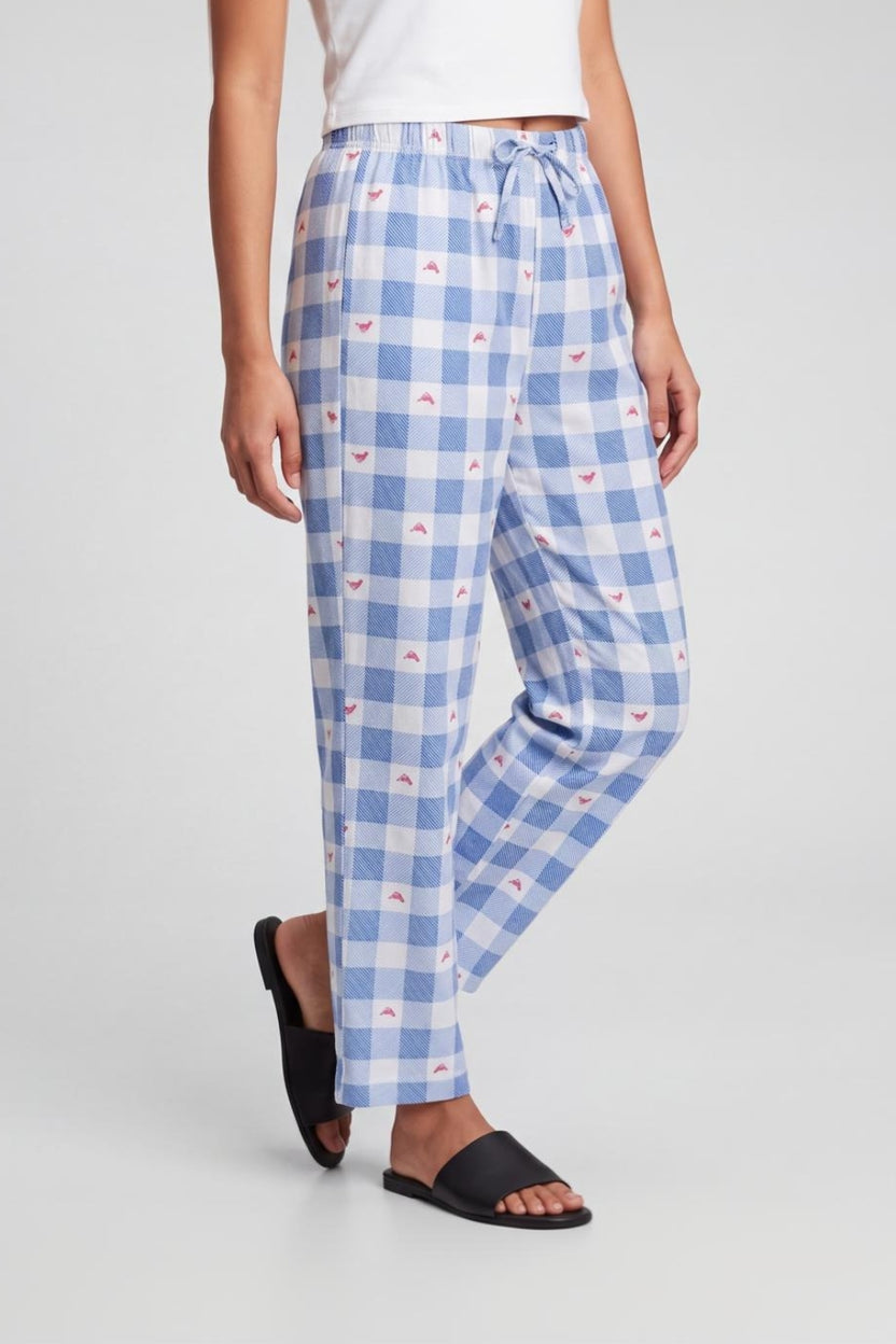 Womens Blue Checked Pyjama - Image 4
