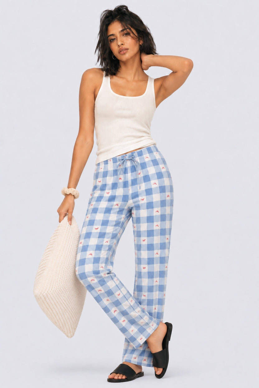 Womens Blue Checked Pyjama - Image 6