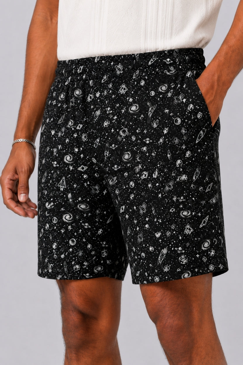 Mens Black Space Print Boxer Shorts - Image 3