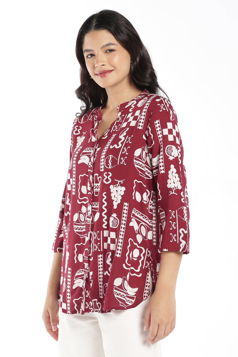 Womens Regular Fit Maroon Cherry Printed Tunic - Image 4