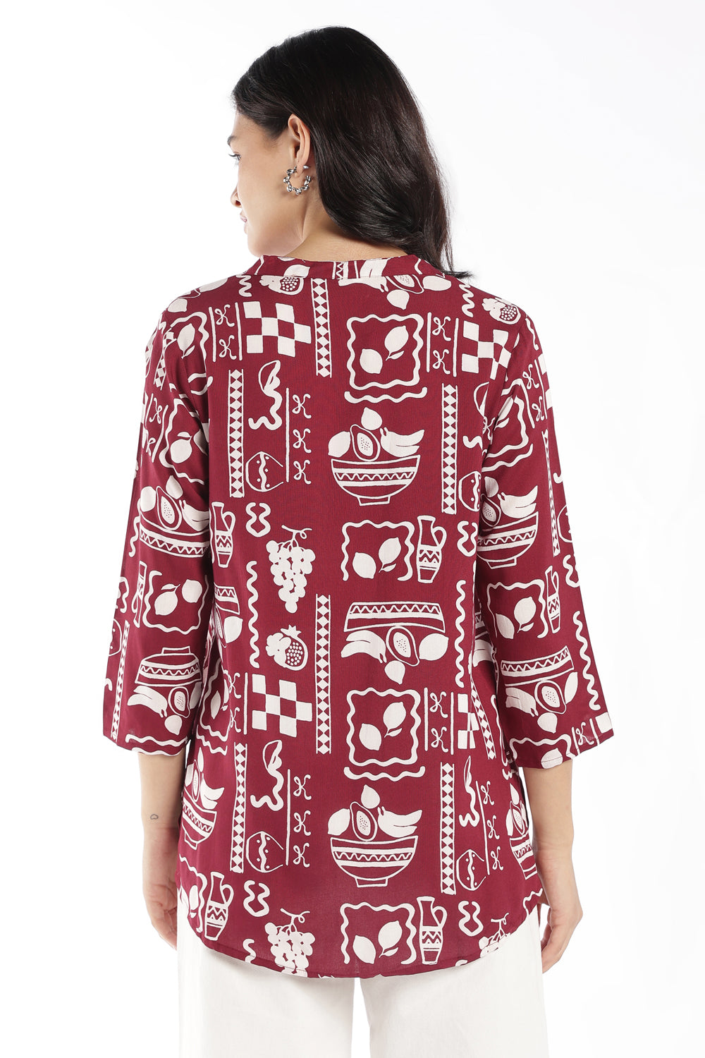 Womens Regular Fit Maroon Cherry Printed Tunic - Image 5