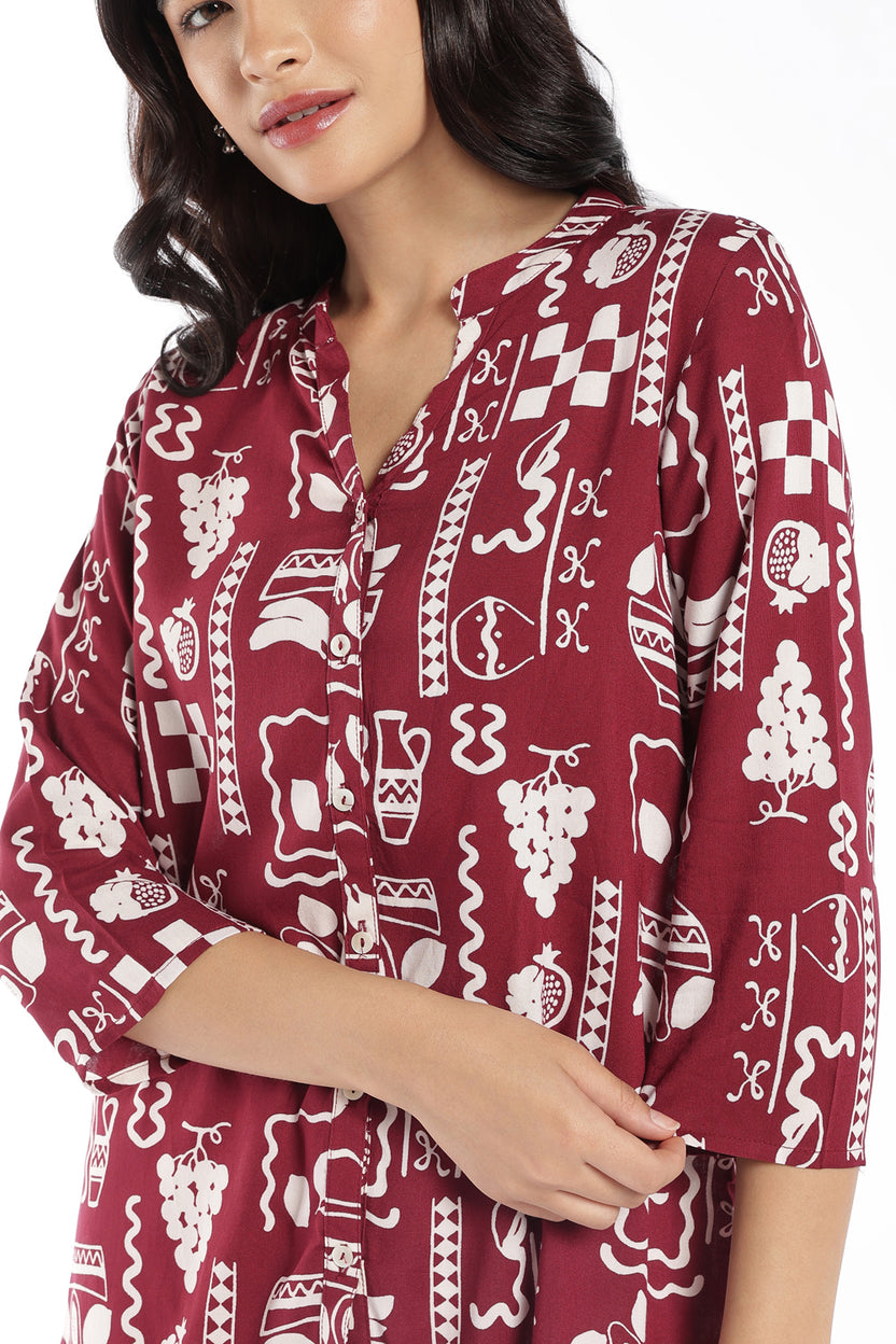 Womens Regular Fit Maroon Cherry Printed Tunic - Image 7