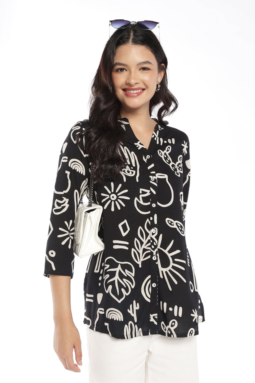 Womens Regular Fit Black Abstract Tunic - Image 1