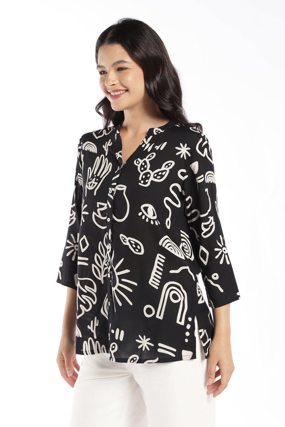 Womens Regular Fit Black Abstract Tunic - Image 4