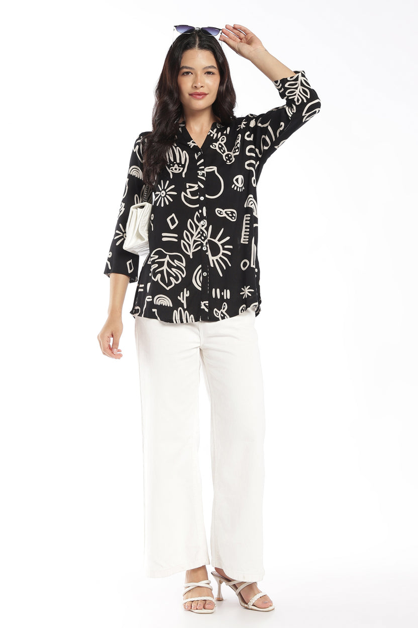 Womens Regular Fit Black Abstract Tunic - Image 6