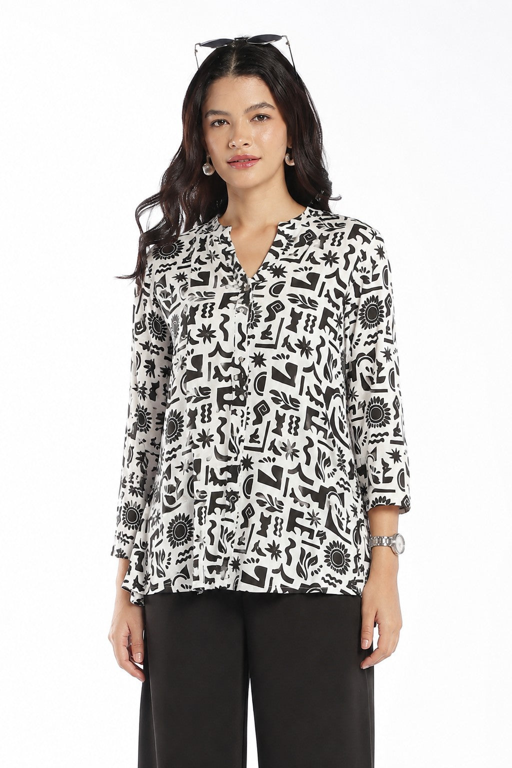 Womens Regular Fit White Abstract Tunic - Image 1