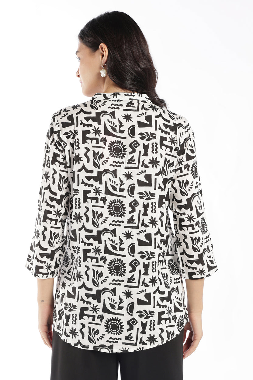 Womens Regular Fit White Abstract Tunic - Image 5