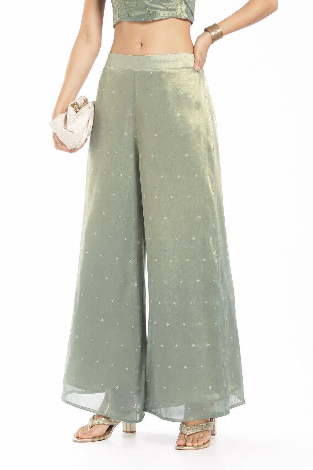 Womens Flared Green Ombre Gold Printed Pant - Image 1