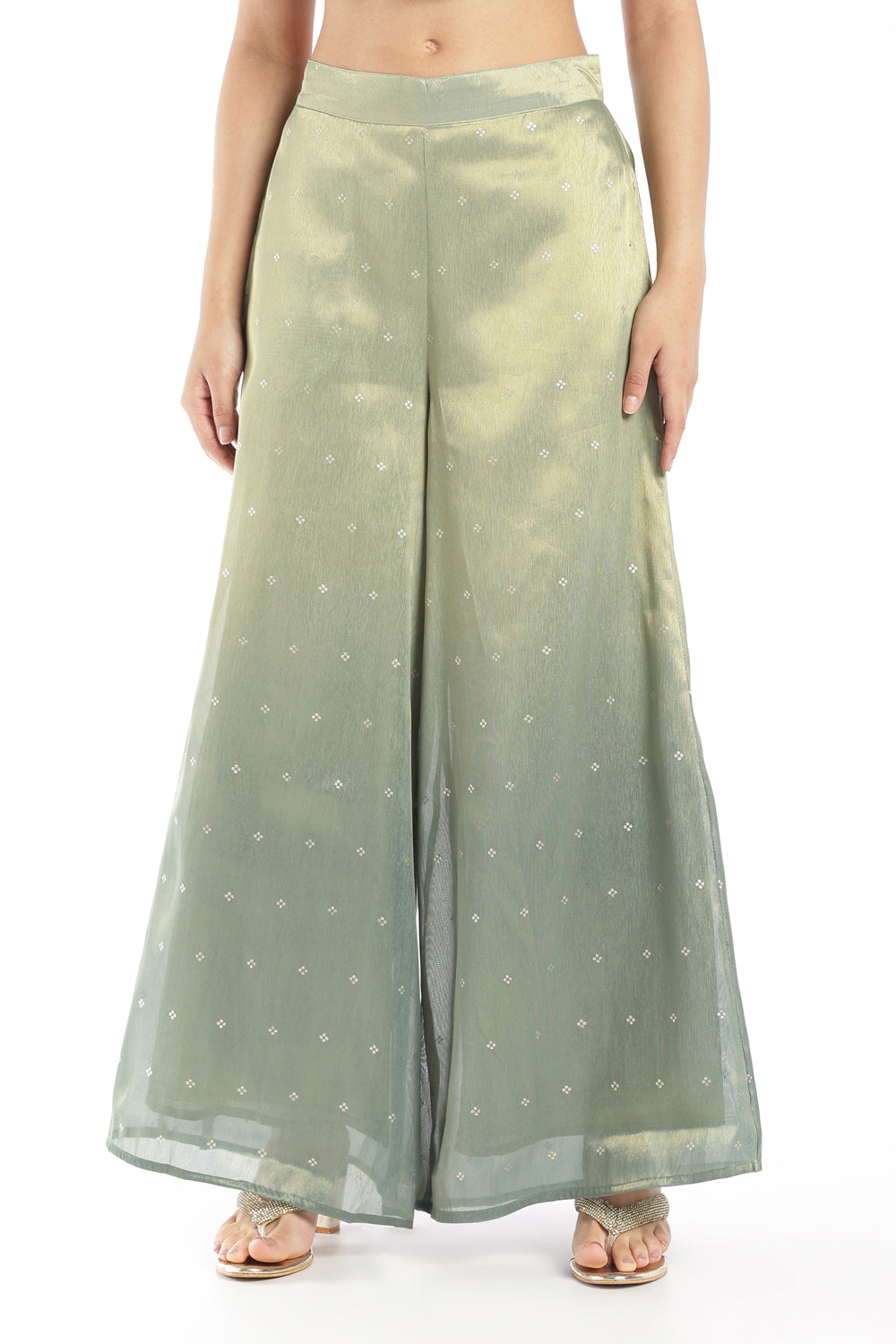 Womens Flared Green Ombre Gold Printed Pant - Image 2