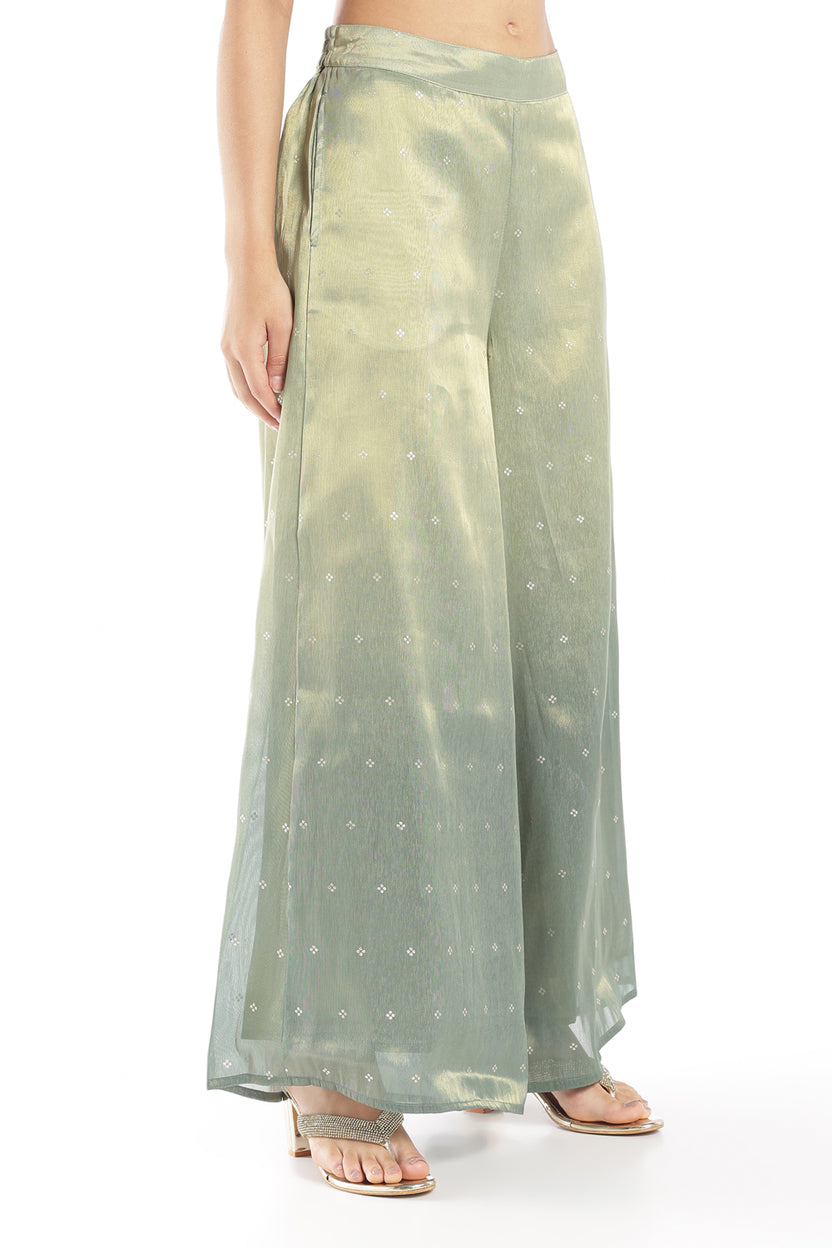 Womens Flared Green Ombre Gold Printed Pant - Image 4