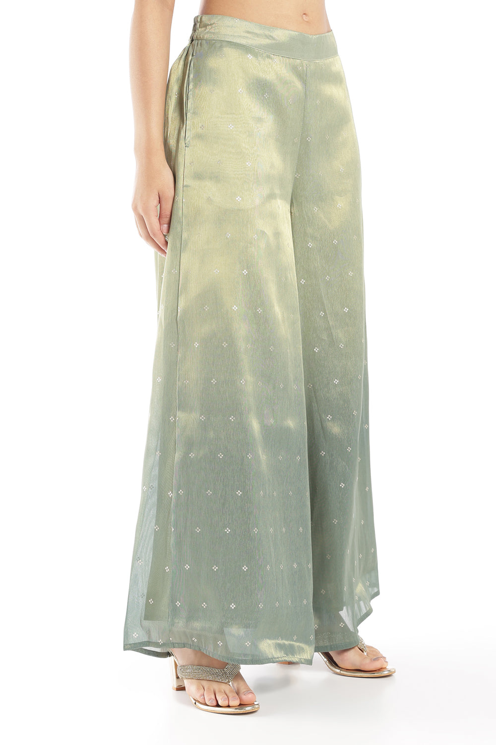 Womens Flared Green Ombre Gold Printed Pant - Image 4