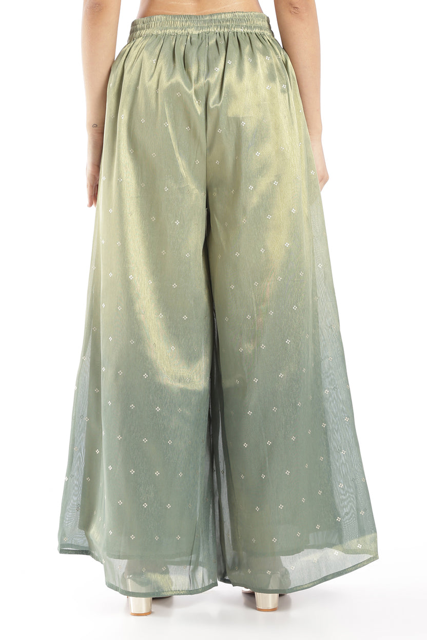 Womens Flared Green Ombre Gold Printed Pant - Image 5