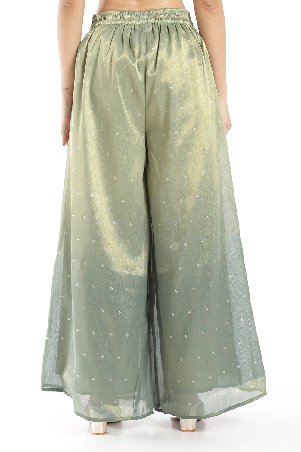Womens Flared Green Ombre Gold Printed Pant - Image 5