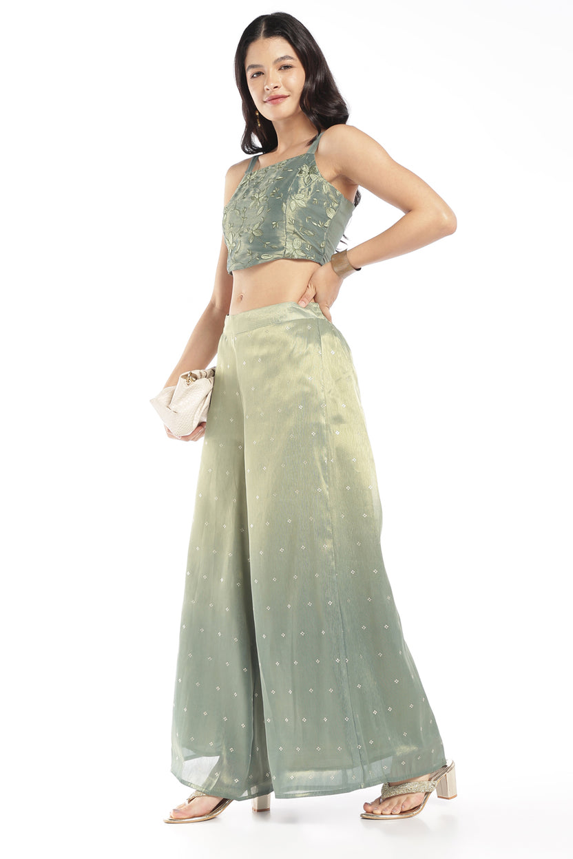 Womens Flared Green Ombre Gold Printed Pant - Image 6