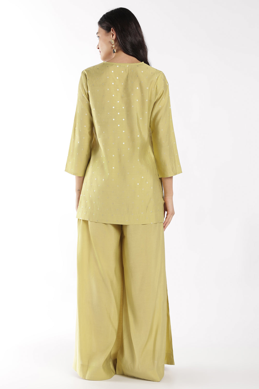 Womens Regular Fit Lime Foil Polka Dots Kurta Palazzo Set - Image 4